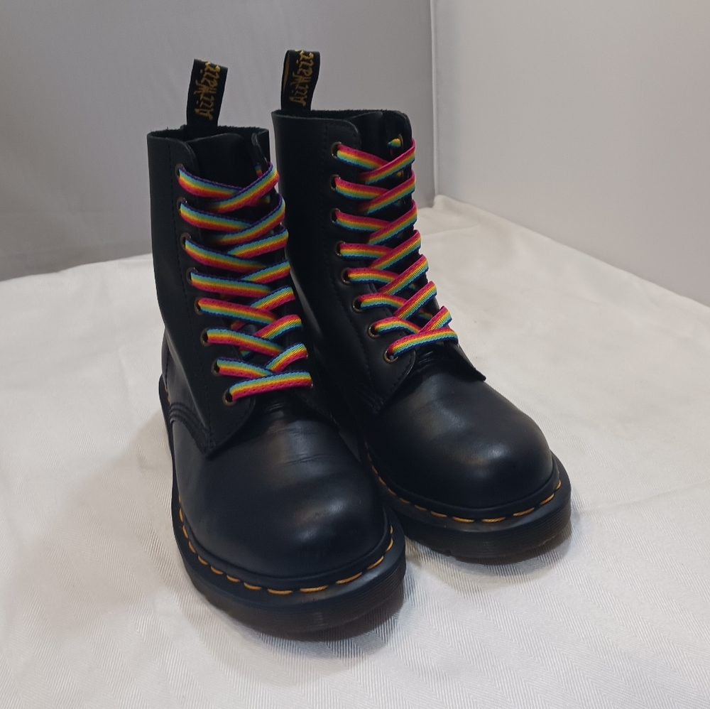 Dr. Martens Black Boots with Rainbow Laces